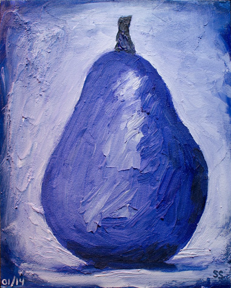 Single Purple Pear, Jan 1, 2014, Acrylic on Masonite, 8” X 10"