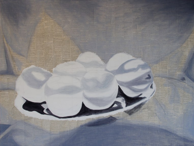 Seven Apples WIP, Feb 20, 2016, Mixed Media on Canvas, 48" X 36"
