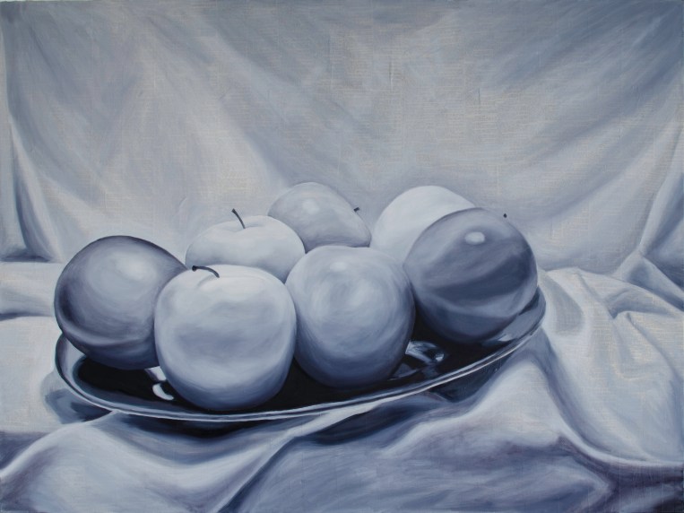 Seven Apples WIP, Mar 20, 2016, Mixed Media on Canvas, 48" X 36"