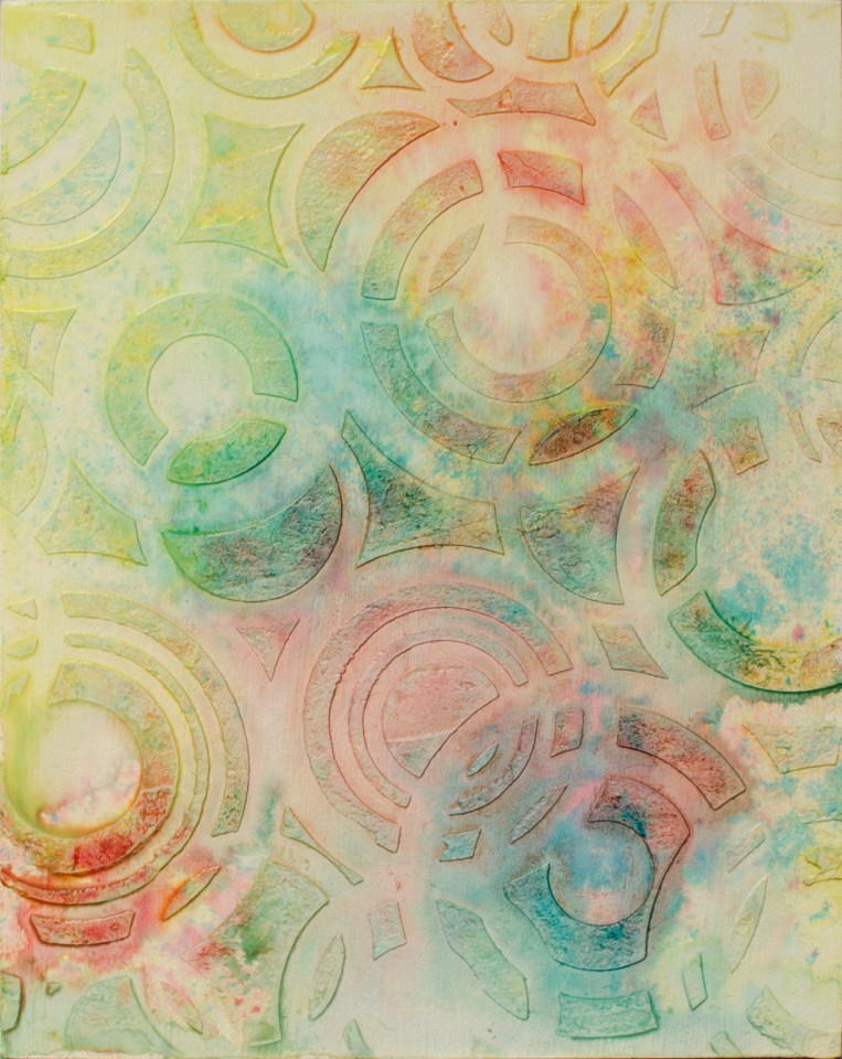 Stencil Two WIP, Mixed Media on Masonite, 8" X 10"