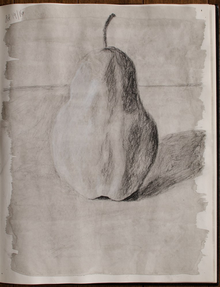 Sketchbook Pear, Oct 14, 2016, Charcoal & India Ink on Paper, 10.5" X 13.5"