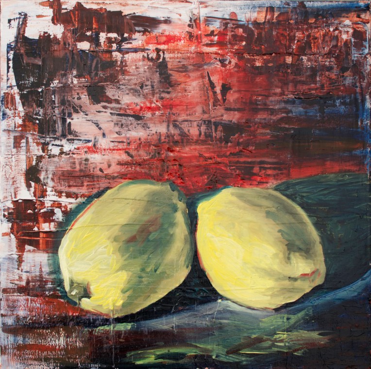 Reclaimed Lemons, Oct 29, 2016, Oil and Acrylic on Canvas, 14" X 14"