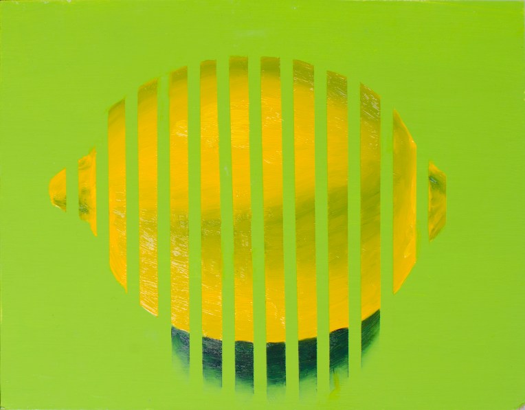 Striped Lemon, Jan 14, 2017, Mixed Media on Masonite, 10" X 8"