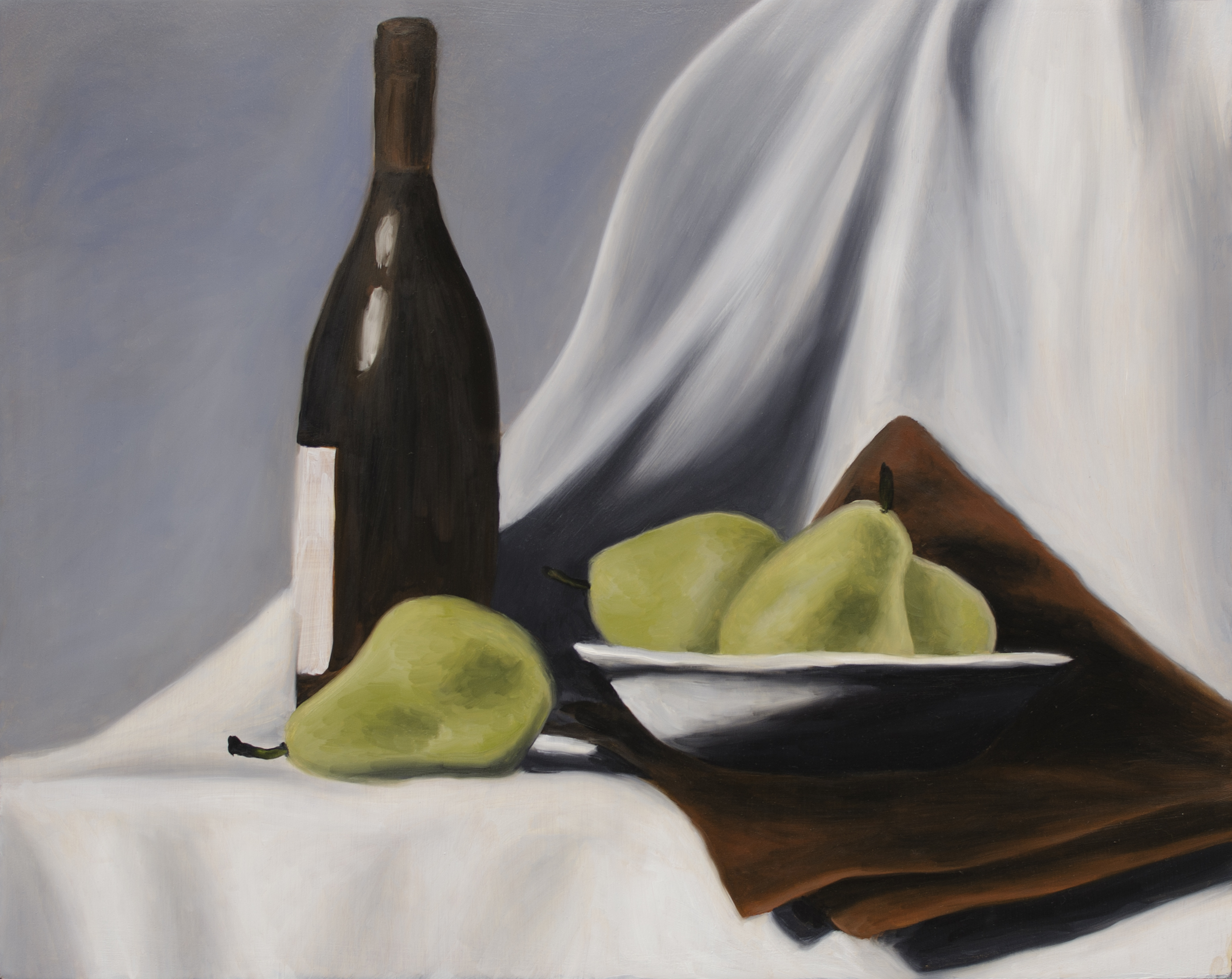 Wine & Pears One, Oct 7, 2017, Oil on Panel, 20" X 16"
