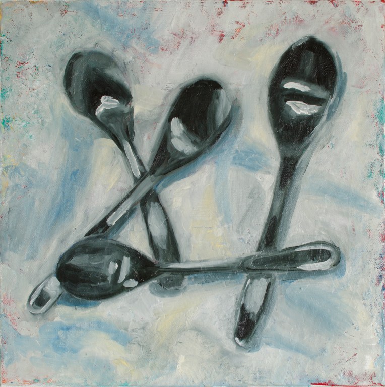 Spoons Round One, Sep 2, 2017, Oil on Canvas, 12" X 12"
