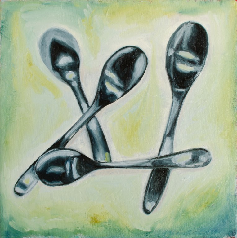 Spoons Round Two, Jan 20, 2018, Oil on Canvas, 12" X 12"
