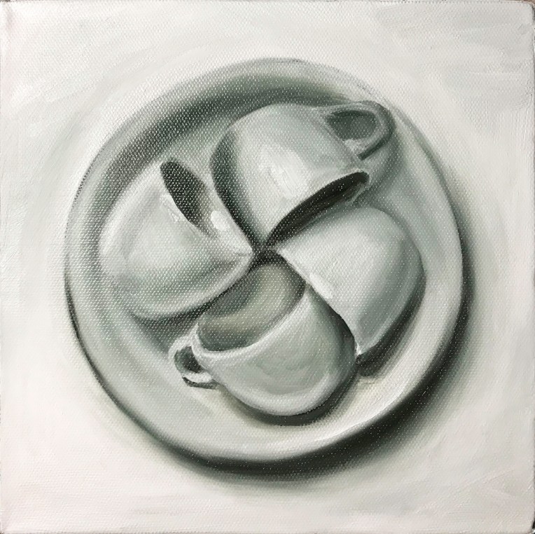 Four Cups, May 6, 2018, Oil on Canvas, 8" X 8"