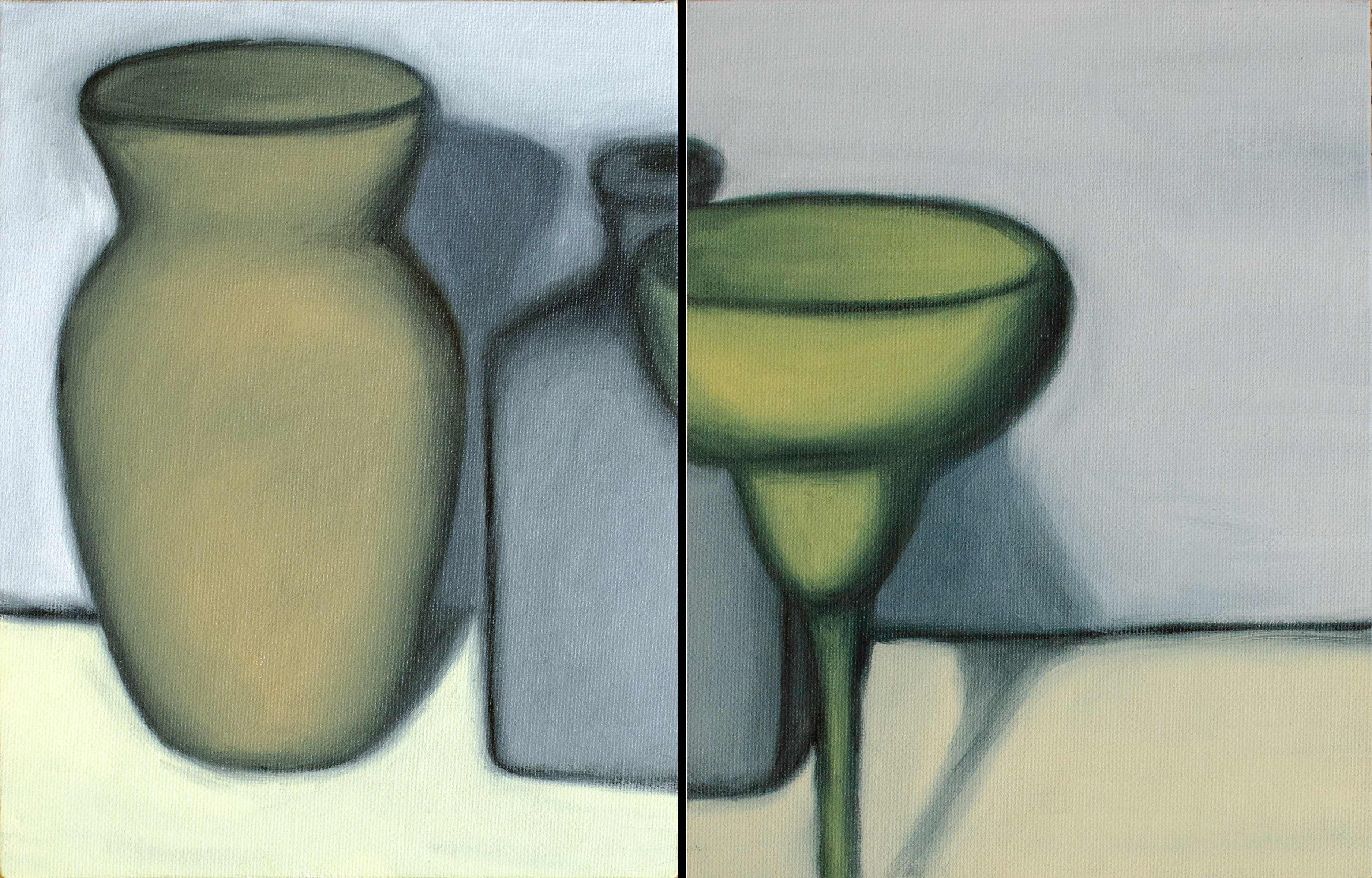 Outlined Vase Family, Sep 16, 2018, Oil on Canvas Board, 2 pcs, each 7" X 9"