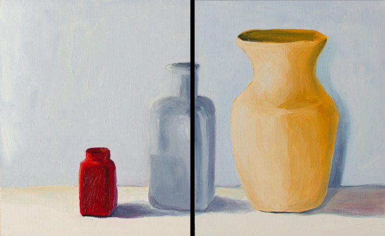 Red Bottle, Sep 30, 2018, Oil on Canvas Board, 2 pcs, each 8" X 10"